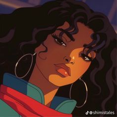 an animated image of a woman with large hoop earrings on her head and dark hair