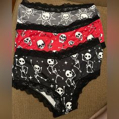 Questions? Leave A Comment Below! Select Your Size Morvia 3pk Lace Trim Cheeky Goth Emo Panties M Skull And Bones Lingerie Skull Lingerie, Girlfriend Clothes, Skull And Bones, Sleepwear Women, Grunge Fashion, Grunge Outfits, Women's Intimates, Lace Trim, Lingerie