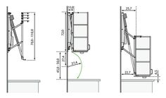 three drawings showing the height and width of an open door, with measurements for each section