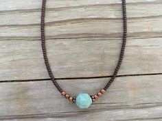 Amazonite Choker Necklace Copper Beads Blue Crystal Earth - Etsy Minimalist Bead Necklace, Seed Bead Necklaces Ideas, Colorful Beaded Choker, Diy Choker, Sundance Jewelry, Beaded Boho Necklace, Seed Bead Choker, Man Jewelry, Layered Beaded Necklaces