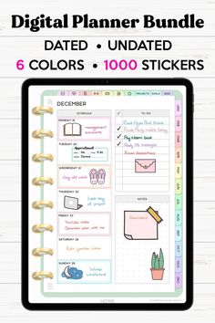 the digital planner bundle includes 6 colors, 100 stickers and a notebook with notes