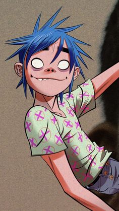 a cartoon character with blue hair and piercings