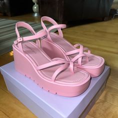 Brand New In Box Madden Girl “Vault” Strappy Platform Wedge Sandal! Pink Never Worn Size 9.5 Cheap Pink High Heels, Pink Wedding Platforms, Pink High Platform Shoes, Platform Wedges Sandals, Hot Pink Platform Flip Flops, Chunky Pink Platform Heels, Cute Wedge Heels, Pink Platform Sandals Outfit, Pink Shoes Aesthetic