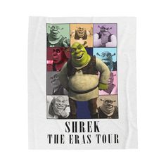 a white towel with an image of shrek the erns tour on it