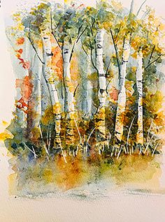 watercolor painting of trees in the fall