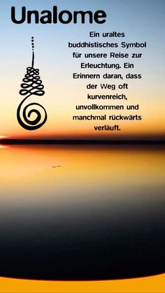 an image of the sun setting over water with words written in german and english on it