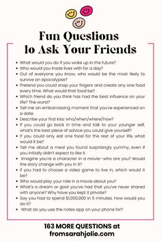 a poster with the words fun questions to ask your friends