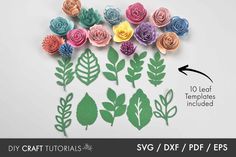 paper flowers and leaves are cut out with the instructions for making them look like they have been