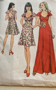 1974. Sewing pattern is partially cut. 60s Sewing Patterns, 60s Fashion Women 1960s Outfits, 1970s Patterns, 60s Fashion Women, 70s Sewing, 70s Sewing Patterns, 1970 Fashion, 1970s Sewing Patterns, Retro Sewing Patterns