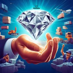 a hand holding a diamond surrounded by boxes