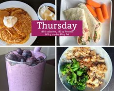 This printable 7 day macro friendly healthy meal plan is 1500 calories, 150 grams of protein, 150 g carbs, and 40 g of fat. Print this meal plan for new healthy meal ideas, the shopping list, and the recipes! 1600 Calorie Meal Plan, Protein Meal Plan