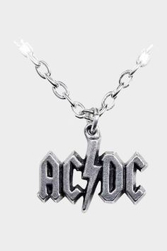 Taken from the cover of AC/DC's 1977 "Let There Be Rock" album and designed by Gerard Huerta, this Gutenberg-inspired lightning bolt logo later became the permanent symbol of the band. Lightning Bolt Logo, Bolt Logo, Acdc Logo, Lightning Logo, Pewter Pendant, Style Rock, Rock N’roll, Neck Jewellery, Rock Chic