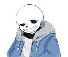 a drawing of a skeleton wearing a blue jacket