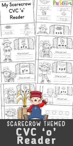 the scarecrow themed cvc o'reader is shown in this printable worksheet