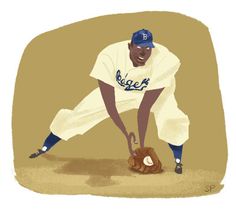 a drawing of a baseball player kneeling down with his glove on the ground in front of him