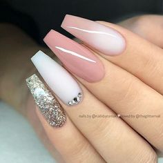 Rose Gold Nails Glitter, Shape Nails, Gold Glitter Nails, Ombre Acrylic Nails, Coffin Shape, Glam Nails, Silver Nails, Luxury Nails