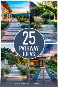 the cover of 25 pathway ideas for your garden and landscaping project, with text overlaying