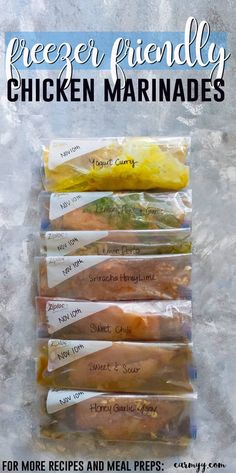 the freezer friendly chicken marinades are packed in plastic bags and ready to be eaten