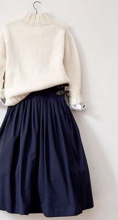 Navy Wool Skirt Outfit, A Skirt, Chic Winter Knit Skirt, Winter Knit Relaxed Skirt, Navy Outfits, Dark Academia Fashion Skirt, Black Harajuku Style Winter Skirt, Dressy Casual Outfits, Closet Fashion