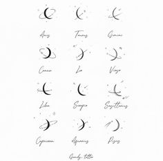 the phases of the moon and stars in different positions, with their names on them