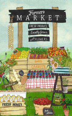 an illustration of farmers market with fresh produce