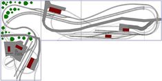 a drawing of a road with red and green markings on the sides, along with two different roads