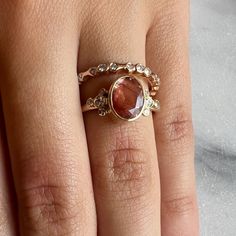 14k Oregon Sunstone Ring With White Diamond Clusters – Emily Amey Oregon Sunstone Ring, Hippie Engagement Rings, Amber Engagement Ring, Egagement Rings, Sunstone Engagement Ring, Sunstone Ring, Pretty Engagement Rings, Oregon Sunstone, Alternative Engagement Ring