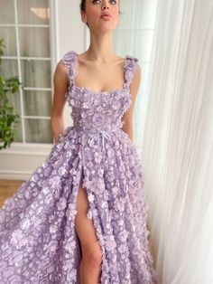 Lavender Petal Princess Gown | Teuta Matoshi Lavender Ball Gown, Matoshi Dress, Ethereal Fashion, Floral Ball Gown, Lavender Gown, Teuta Matoshi, Lavender Petals, Fancy Stuff, Embroidered Wedding Dress