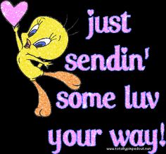 an image of a cartoon character saying just sendin'some luv your way