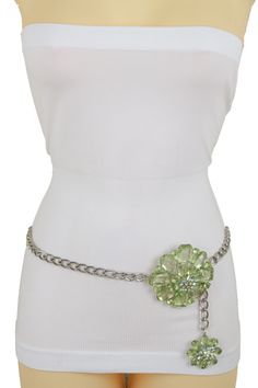 Brand New Trendy Urban Women Skinny Metal Chain Links Waistband Spring Summer Collection Ladies Fashion Style Sexy Belt - day or night classic look or party time Brand new sexy fun and edgy fashion special and unique stylish belt Ladies Fashion Fancy Casual Dressy Style BeltSpecial Style Day Night Evening Party Or Work Fashion Belt Style : Fashion / Waist or Hip Condition : Brand New Color : Silver metal chain links waistband and charm buckle + green beads and rhinestones Size: One Size Belt - A Delilah Core, Funky Belts, Aesthetic Belt, Tiana Costume, Silver Chain Belt, Raspberry Torte, Thigh Garter, Summer Belt, Dressy Style