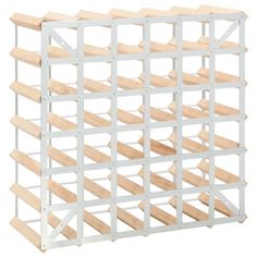 a white wine rack with wooden shelves on each side