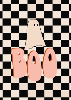 the word boo spelled out in front of a black and white checkered background