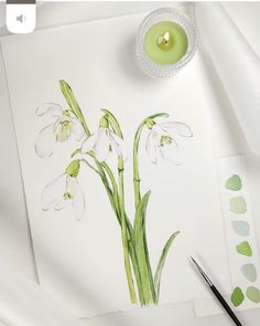 an image of flowers painted on paper with watercolor pencils and paintbrushes