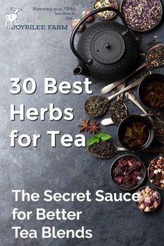 the cover of the book, 30 best herbs for tea