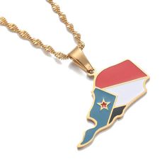 South Yemen Country Map Flag Necklace Yemen Flag, South Yemen, Pride Support, Flag Outfit, Country Wear, Map Necklace, Country Maps, Black Rope, Gold Jewelry Necklace