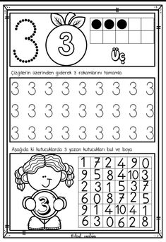 the number 3 worksheet for children to learn numbers and counting them in this printable