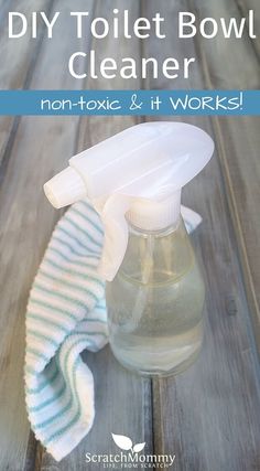 a bottle of diy toilet bowl cleaner sitting on top of a wooden floor