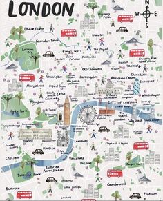 the london map is shown in green and white, with lots of different things on it