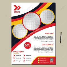 a brochure flyer with three circles on it