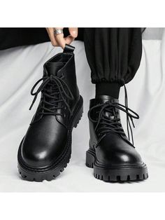 Negro  Collar  Poliuretano   Embellished Mens Goth Boots, Shein Boots, Rave Boots, Alt Shoes, Motorcycle Riding Boots, Workwear Boots, Boy Dress, Combat Boots Men, Goth Guys