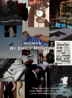 a collage of images with words and pictures on them that say hooked by emily mcintire