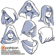 some drawings of people with hoods on