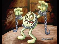 a cartoon character is chained up to chains