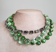 anna wintour necklace, cushion cut peridot necklace, black diamond Austrian crystal collet, crystolite green oval riviere, Georgian paste by FashionLILLA on Etsy Peridot Necklace, Green Oval, Necklace Black, Cushion Cut, Chain Styles, Rose Cut