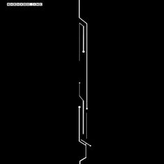 a black and white poster with lines in the shape of an abstract structure on a dark background