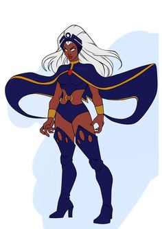 an animated woman with long white hair wearing blue and gold clothes, standing in front of a