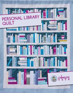 two children sitting on a bench in front of a book shelf quilted with books