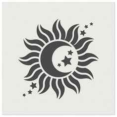 the sun and moon are depicted in this stencil design, as well as stars