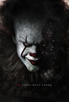 the poster for it takes many forms, which features a clown's face and red hair