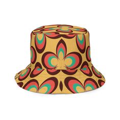 Get ready for summer with this retro vintage floral reversible bucket hat! Made from a unique linen feel fabric, this mid century modern daisy bucket hat is perfect for fun under the sun. With two sides to choose from, it's equal parts stylish and practical. Featuring a burnt orange, green and yellow floral pattern, it adds the perfect boho touch to any outfit. Enjoy days at the beach, brunch with friends, outdoor adventures or just lazing around in your garden - all while looking amazing! Get y Retro Multicolor Bucket Hat With Curved Brim, Retro Adjustable Bucket Hat For Summer, Adjustable Retro Bucket Hat For Summer, Retro Wide Brim Bucket Hat, Retro Wide Brim Sun Hat For Summer, Retro Adjustable Bucket Hat With Wide Brim, Retro Wide Brim Adjustable Bucket Hat, Retro Adjustable Wide Brim Bucket Hat, Retro Beach Bucket Hat With Short Brim